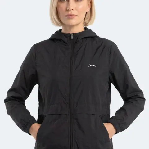 Slazenger RAID Kadın Kapüşonlu Fermuarlı Siyah Rüzgarlık