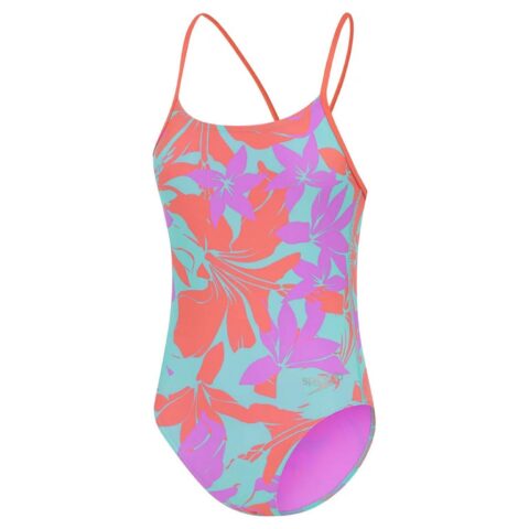 Speedo Girls Allover Lane Line Back Swimsuit Yüzücü Mayosu